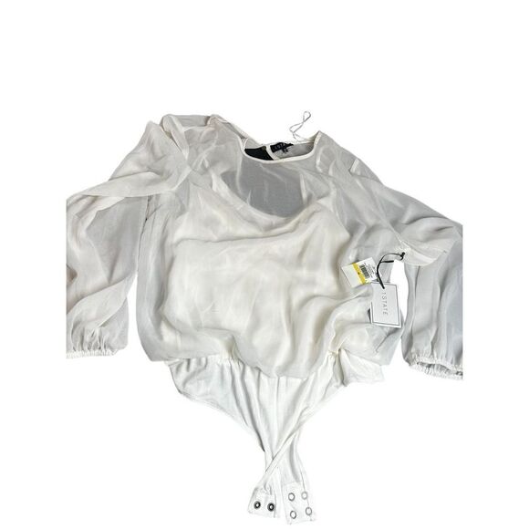 1 State Ladies Transparent Pearl white Bodysuit blouse size M NWT - Picture 14 of 15